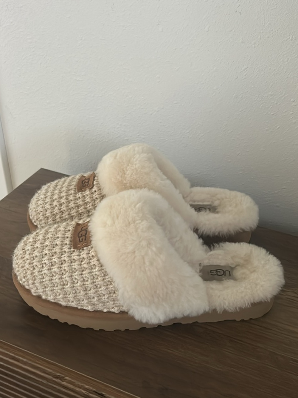 UGG Women's Cream Knit Shearling Slide Slippers